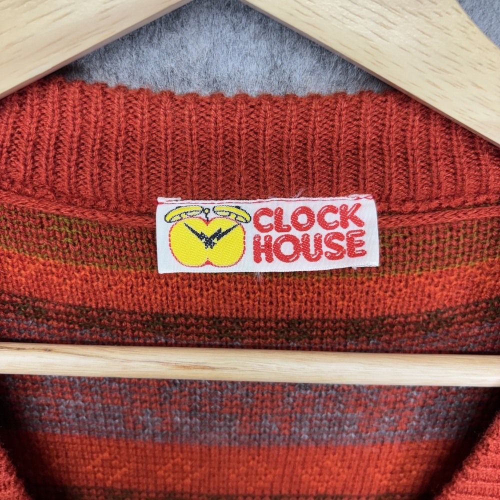 True Vintage Sweater Vest Men's 46 Large Orange Knit 80s V Neck - Picture 5 of 11